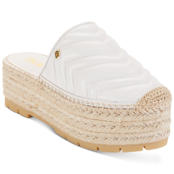 Dkny Shoes - DKNY Ricki Espadrille Platform Mules White Leather